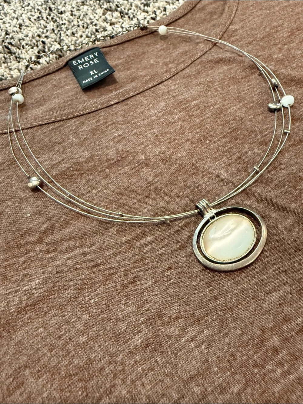 Silver Multi-Strand Necklace with White Pendant
